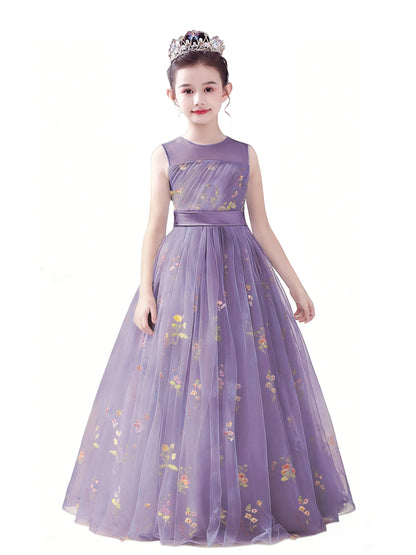 dideyttawl 2026 Fairy Dress for Girls Floral Tulle Flower Girl Dresses Long Sleeveless Jr Bridesmaid Prom Gown 2554