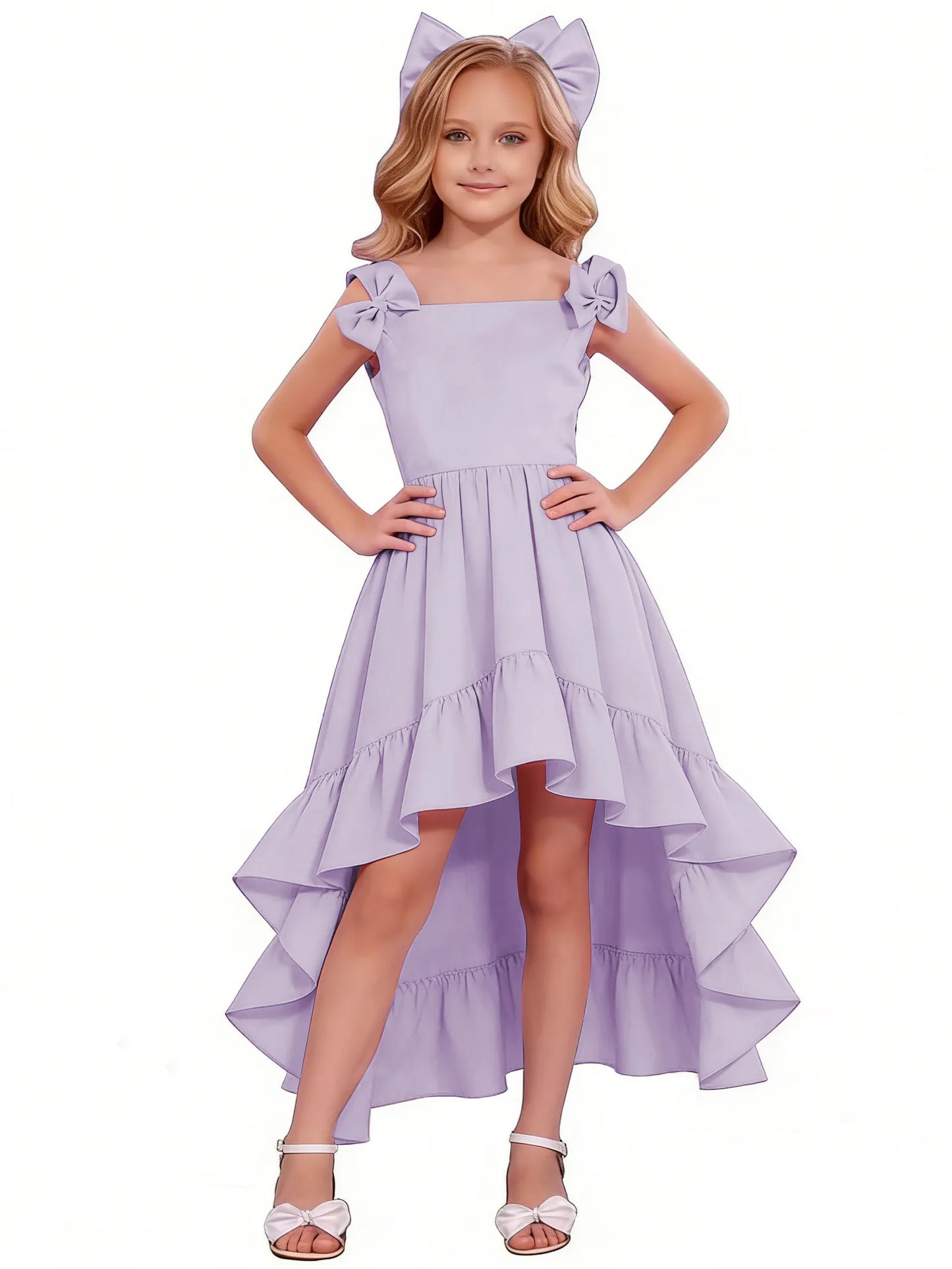 dideyttawl High-Low Junior Bridesmaid Dresses for Girls Chiffon  A-Line Pageant Ball Dress 2636