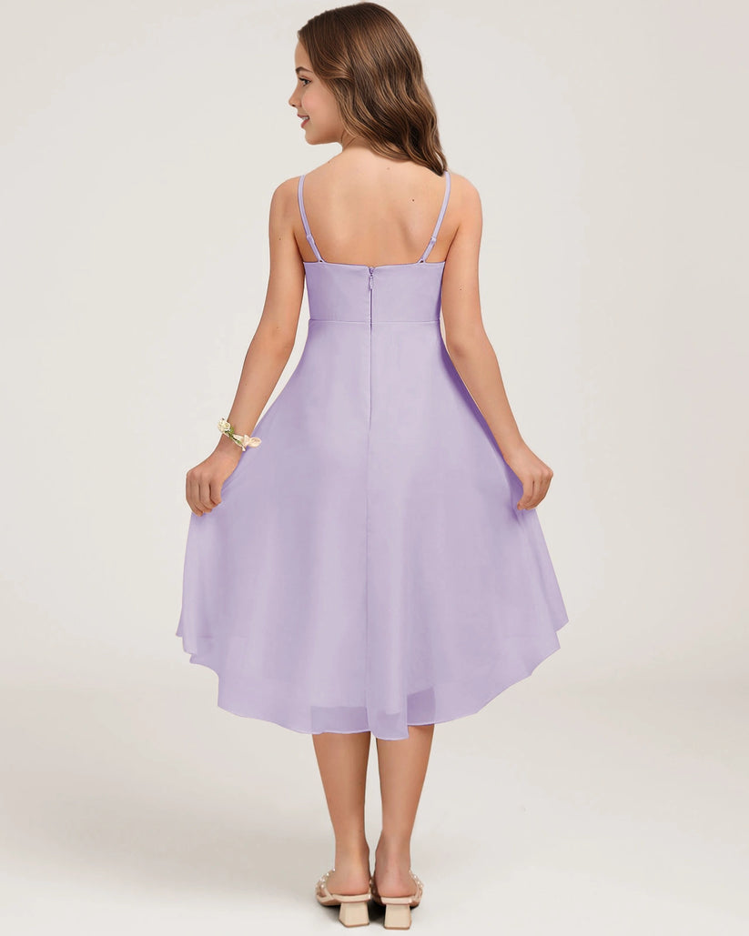Lavender Chiffon A-line Junior Bridesmaid Dress Back View