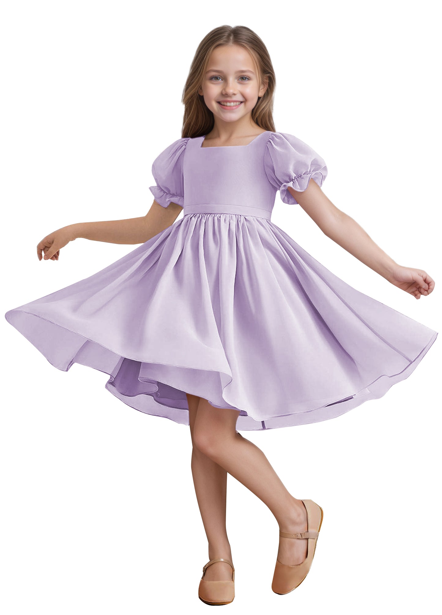 Chiffon Short Sleeves Flower Girl Dresses Knee Length Junior Bridesmaid Dresses for 4-16 650C