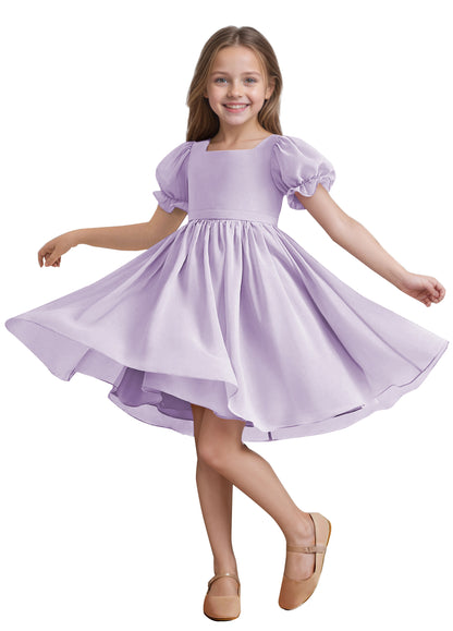 Chiffon Short Sleeves Flower Girl Dresses Knee Length Junior Bridesmaid Dresses for 4-16 650C
