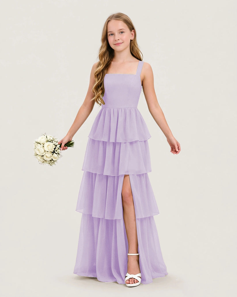 Lavender Chiffon A-line Junior Bridesmaid Dress Front View