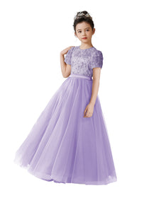Dideyttawl Puffy Sleeves Girls Formal Dress Birthday Party Dress for Girls