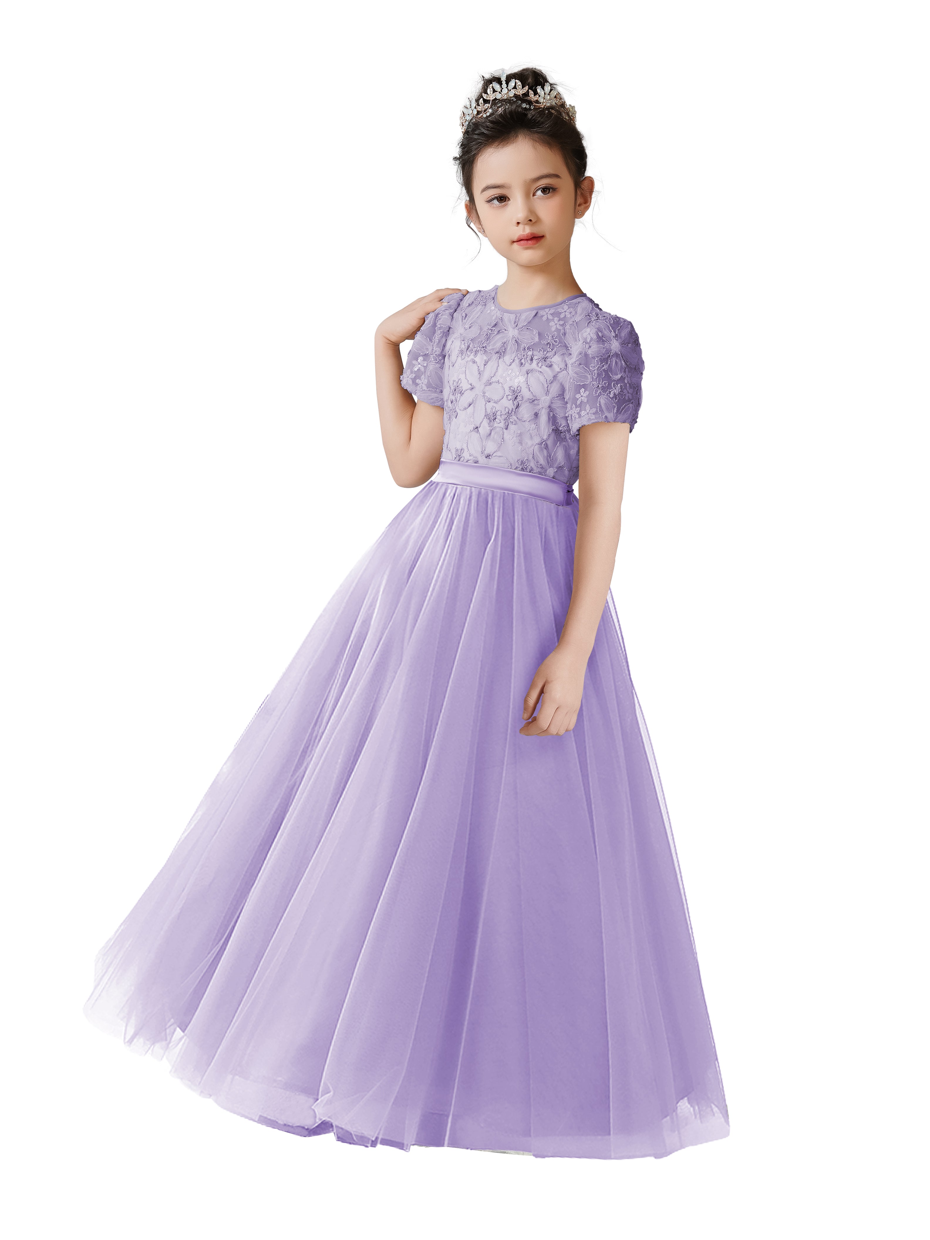 Dideyttawl Puffy Sleeves Girls Formal Dress Birthday Party Dress for Girls