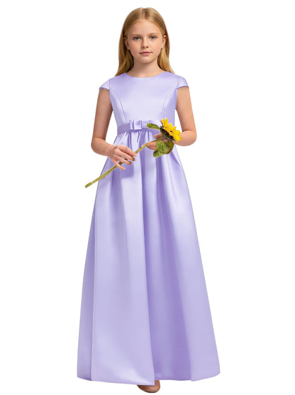 dideyttawl Satin Junior Bridesmaid Dresses Cap Sleeve Pageant Gown 2771