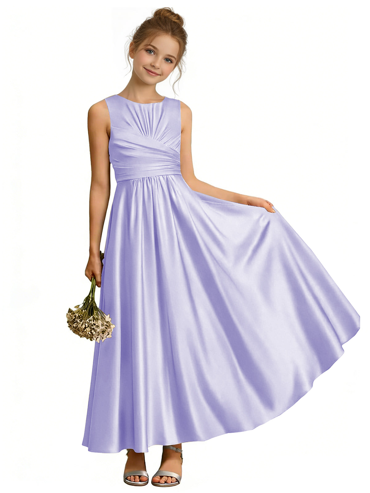 dideyttawl Satin A-Line Junior Bridesmaid Dresses Pleated Girls Special Occasion Gown