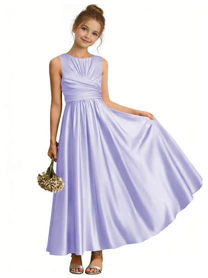 dideyttawl Satin A-Line Junior Bridesmaid Dresses Pleated Girls Special Occasion Gown