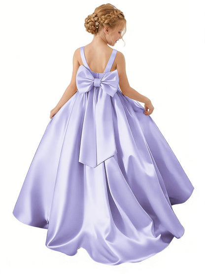 dideyttawl Big Bow Junior Bridesmaid Dresses for Wedding Satin Flower Girls Dress A-Line Princess Pageant Ball Gown Formal Party 2779