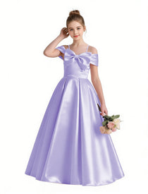 Dideyttawl White Girls Formal Dress Off-the-Shoulder Satin Ball Gown