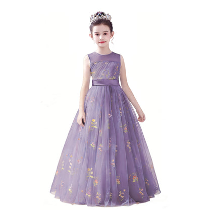 dideyttawl 2026 Fairy Dress for Girls Floral Tulle Flower Girl Dresses Long Sleeveless Jr Bridesmaid Prom Gown 2554