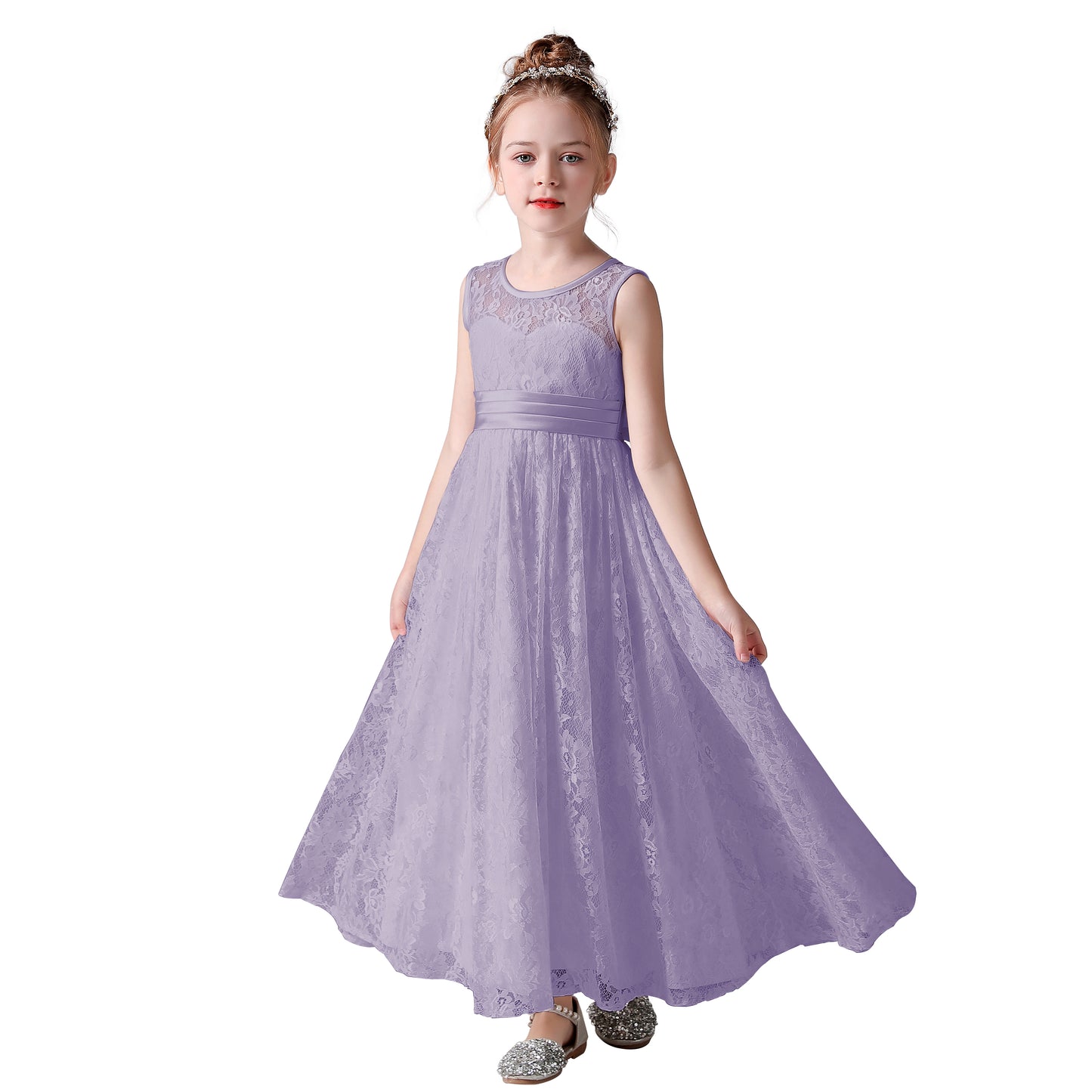 Dideyttawl Lace Flower Girl Dresses For Wedding Pagaent Ball Gown Girls Birthday Party Dress Sleeveless