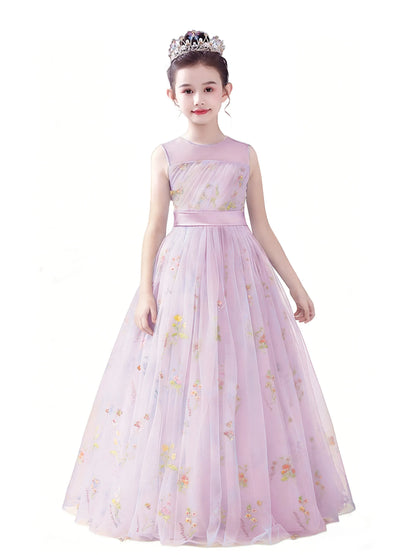 dideyttawl 2026 Fairy Dress for Girls Floral Tulle Flower Girl Dresses Long Sleeveless Jr Bridesmaid Prom Gown 2554