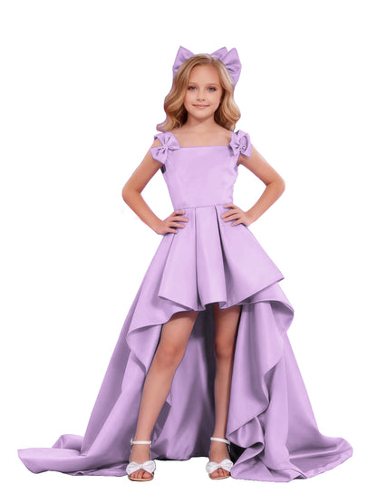 dideyttawl High-Low Junior Bridesmaid Dresses for Girls Pleated Satin A-Line Bow Straps Pageant Formal Party Dress 2536