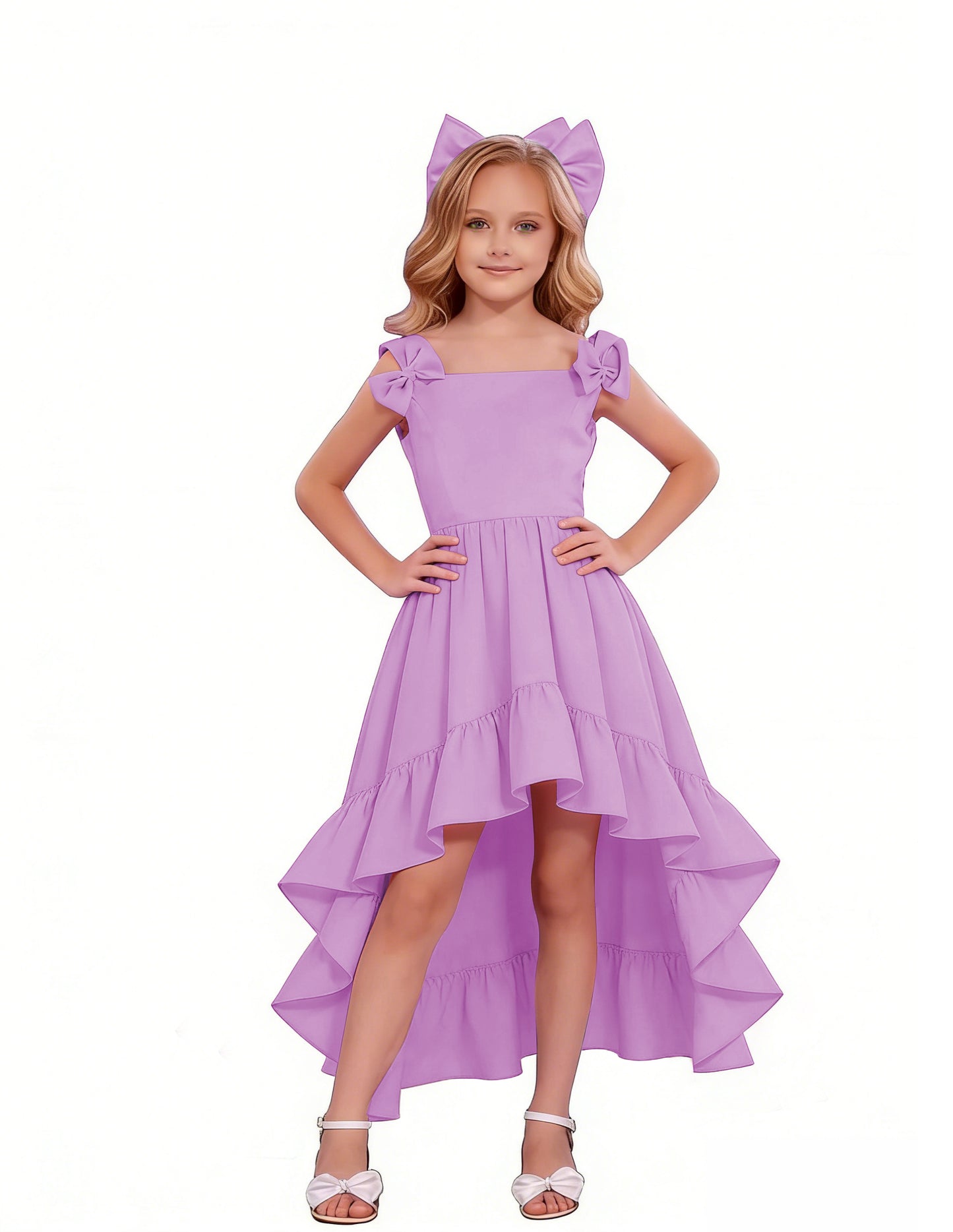 dideyttawl High-Low Junior Bridesmaid Dresses for Girls 4-16 Chiffon  A-Line Pageant Formal Party Ball Dress 2636