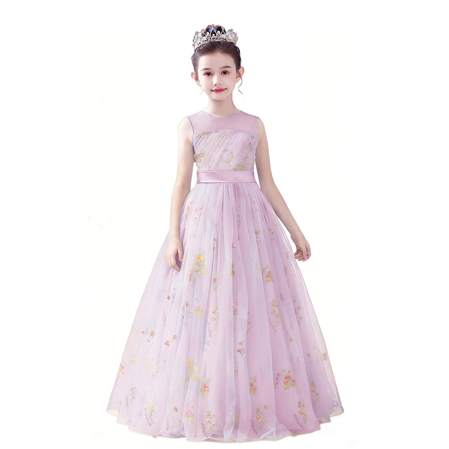 dideyttawl 2026 Fairy Dress for Girls Floral Tulle Flower Girl Dresses Long Sleeveless Jr Bridesmaid Prom Gown 2554