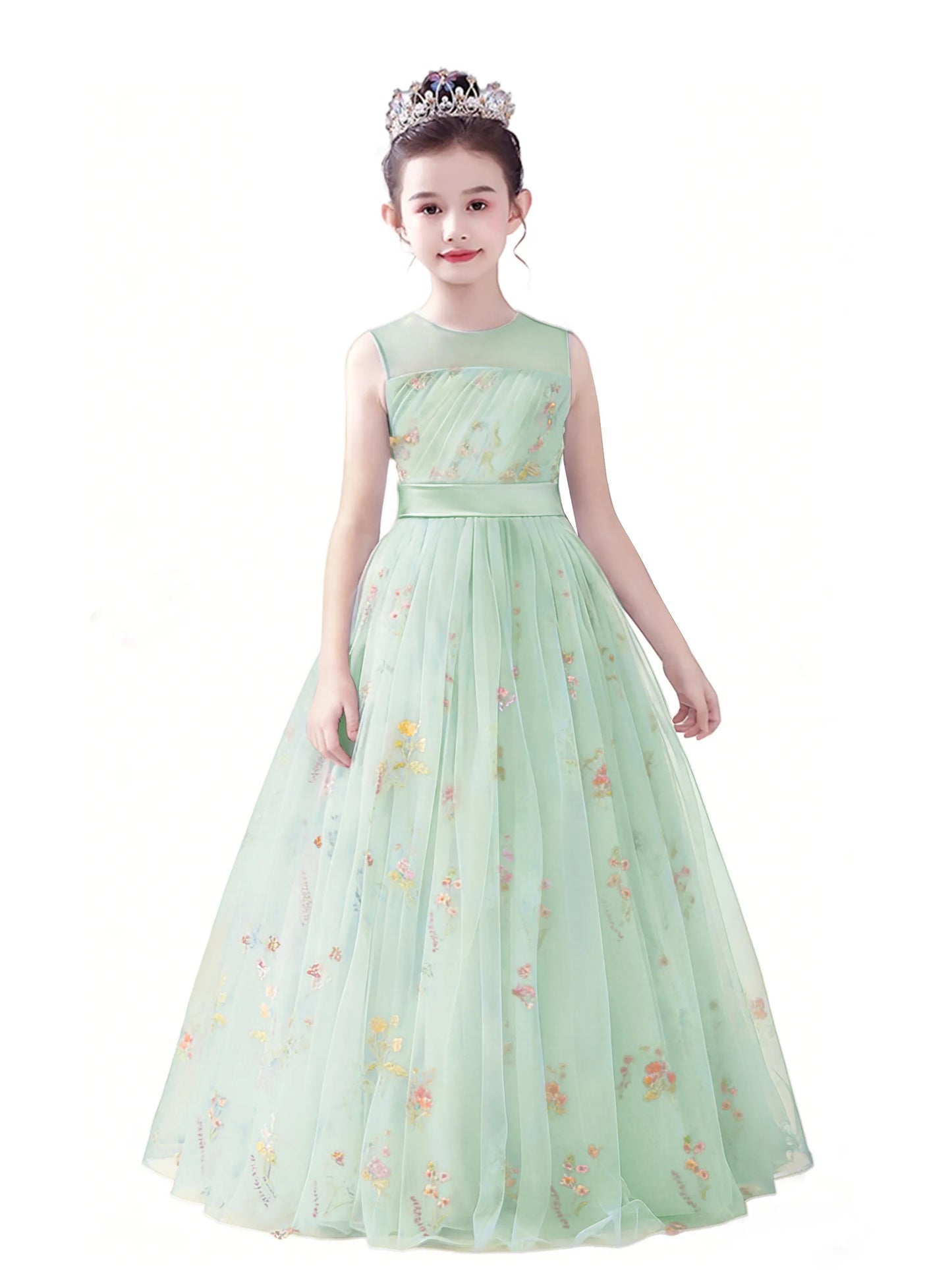dideyttawl 2026 Fairy Dress for Girls Floral Tulle Flower Girl Dresses Long Sleeveless Jr Bridesmaid Prom Gown 2554