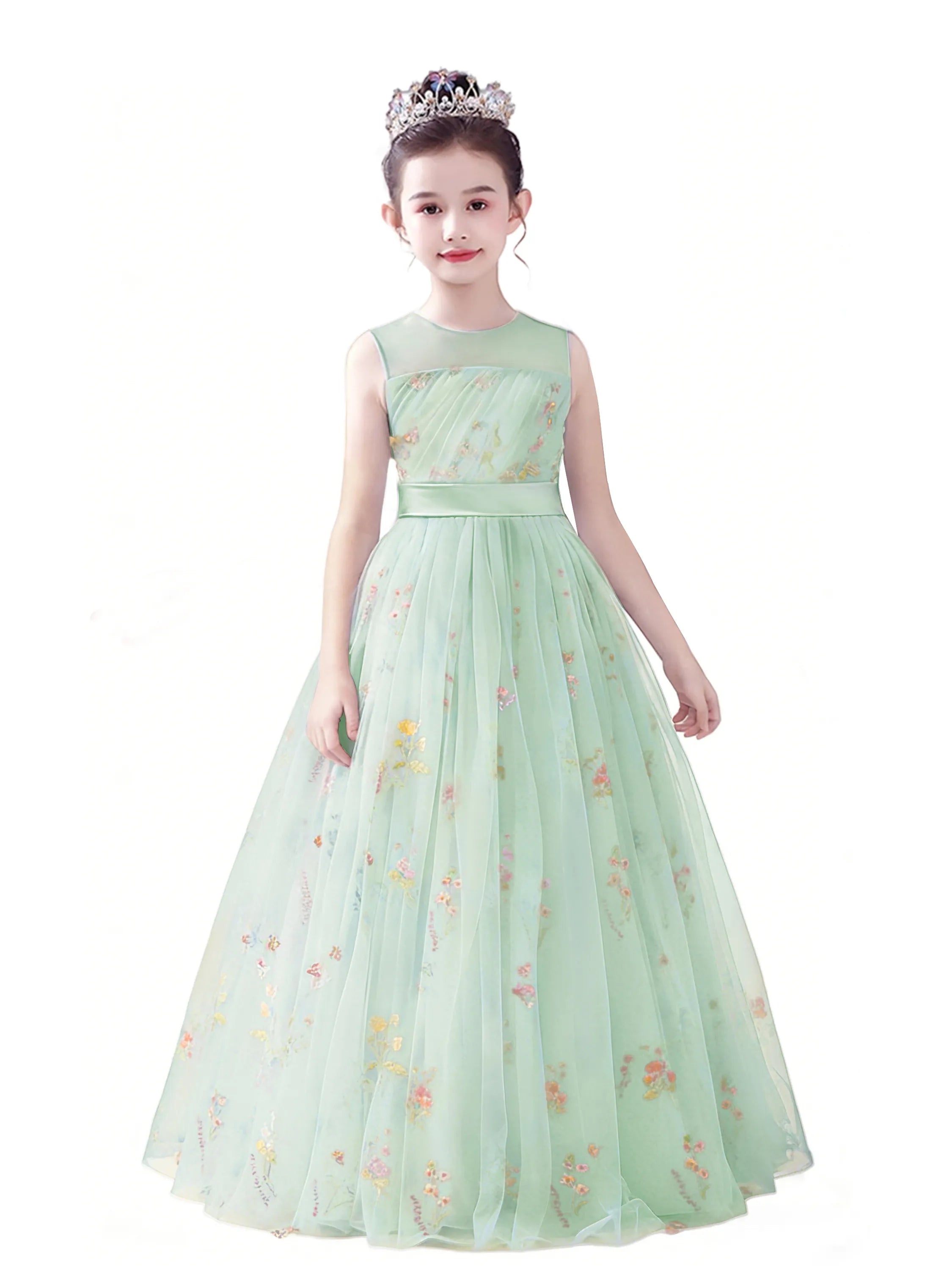 dideyttawl  Floral Tulle Girls Formal Dress Sleeveless Pageant  Prom Gown 2554