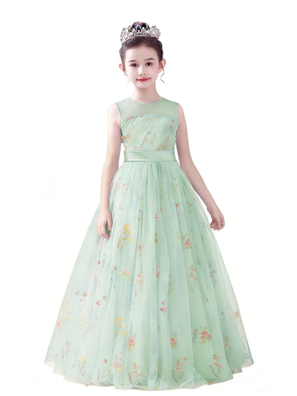 dideyttawl 2026 Fairy Dress for Girls Floral Tulle Flower Girl Dresses Long Sleeveless Jr Bridesmaid Prom Gown 2554