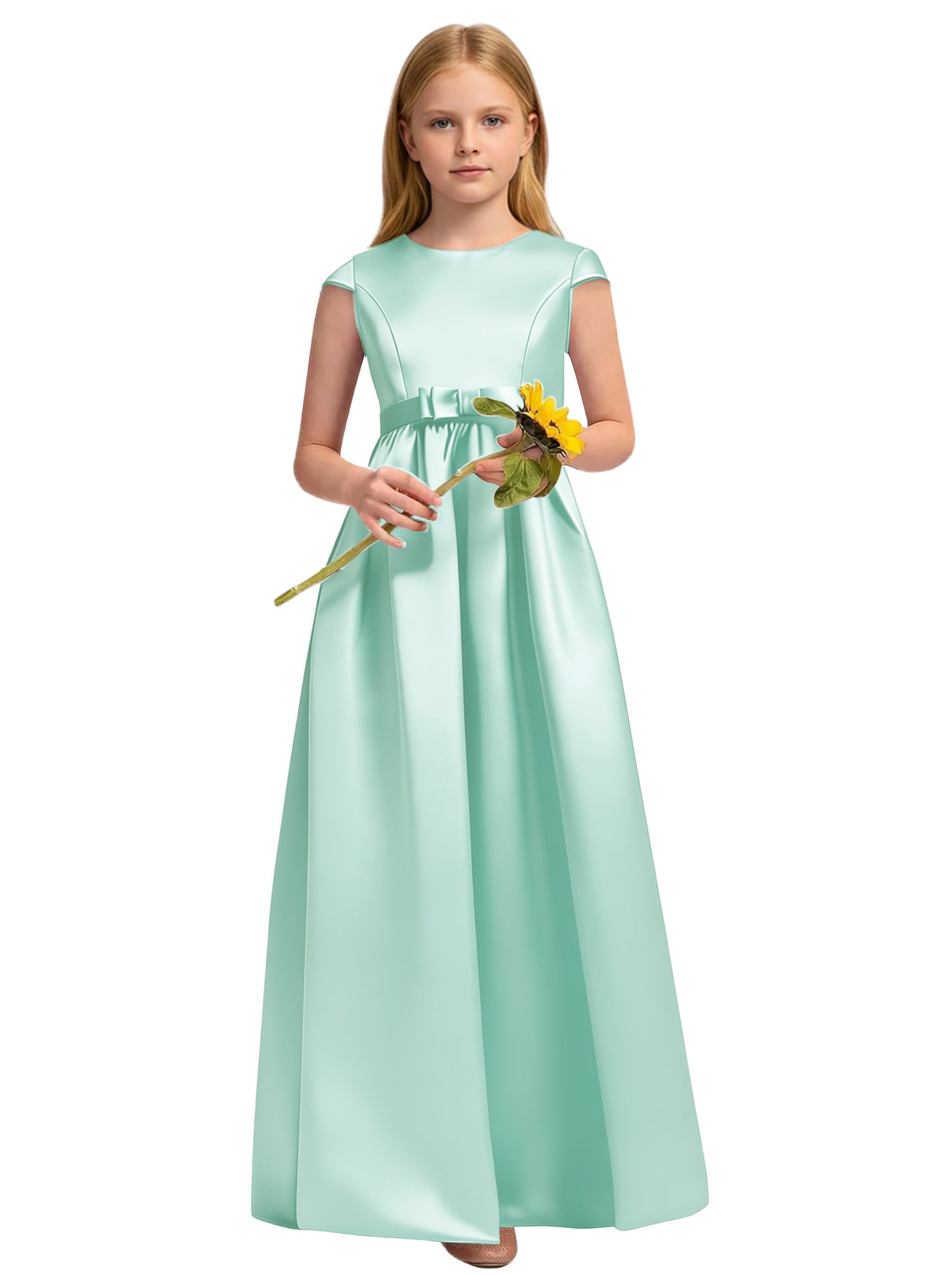 dideyttawl Satin Junior Bridesmaid Dresses Cap Sleeve Pageant Gown 2771