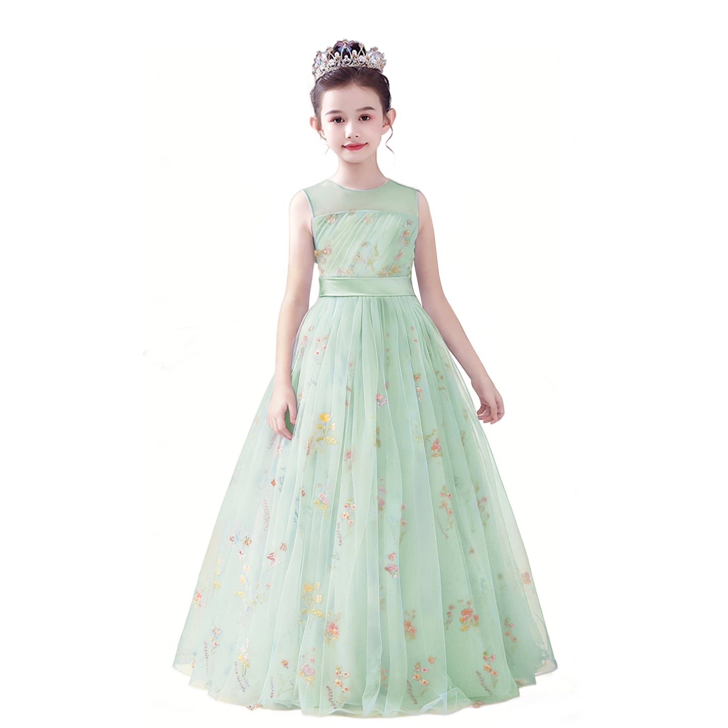 dideyttawl 2026 Fairy Dress for Girls Floral Tulle Flower Girl Dresses Long Sleeveless Jr Bridesmaid Prom Gown 2554