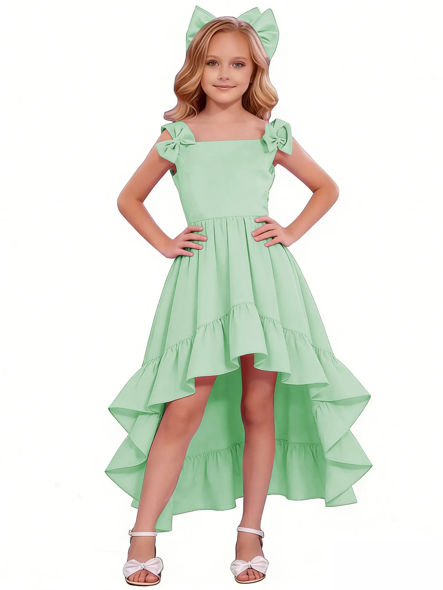 dideyttawl High-Low Junior Bridesmaid Dresses for Girls Chiffon  A-Line Pageant Ball Dress 2636