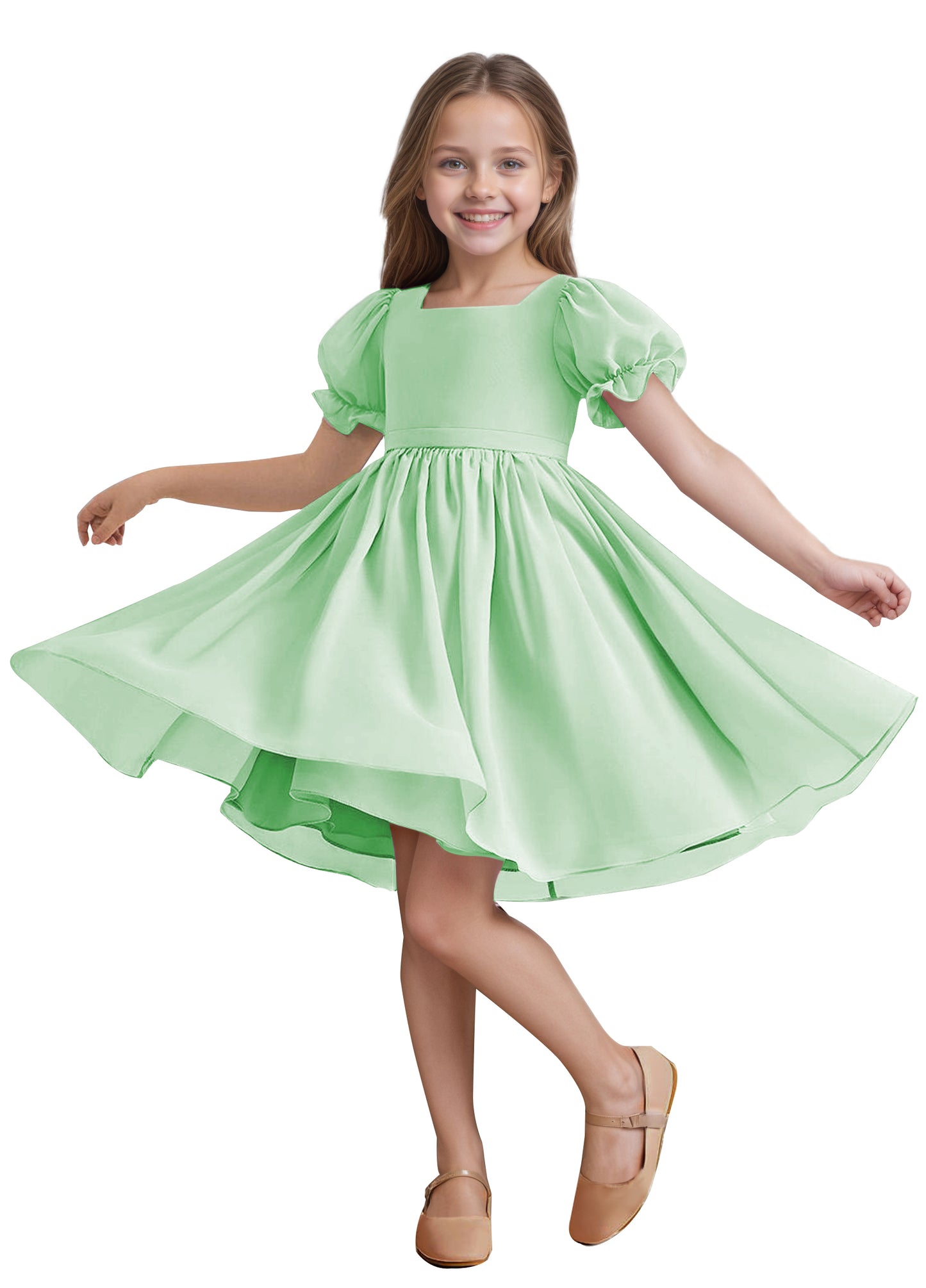 Chiffon Short Sleeves Flower Girl Dresses Knee Length Junior Bridesmaid Dresses for 4-16 650C
