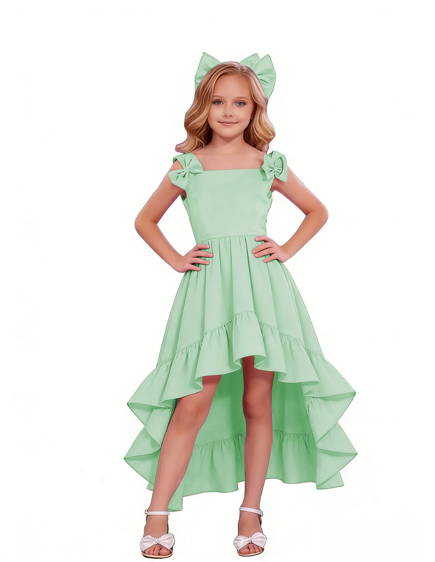 dideyttawl High-Low Junior Bridesmaid Dresses for Girls 4-16 Chiffon  A-Line Pageant Formal Party Ball Dress 2636