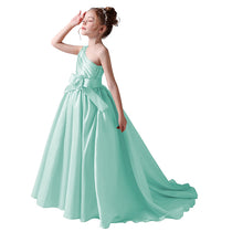 Dideyttawl Flower Girls Pageant Dresses One Shoulder Sleeveless Formal Satin Dress for Wedding Guest Princess Ball Gown Flower Belt Dress