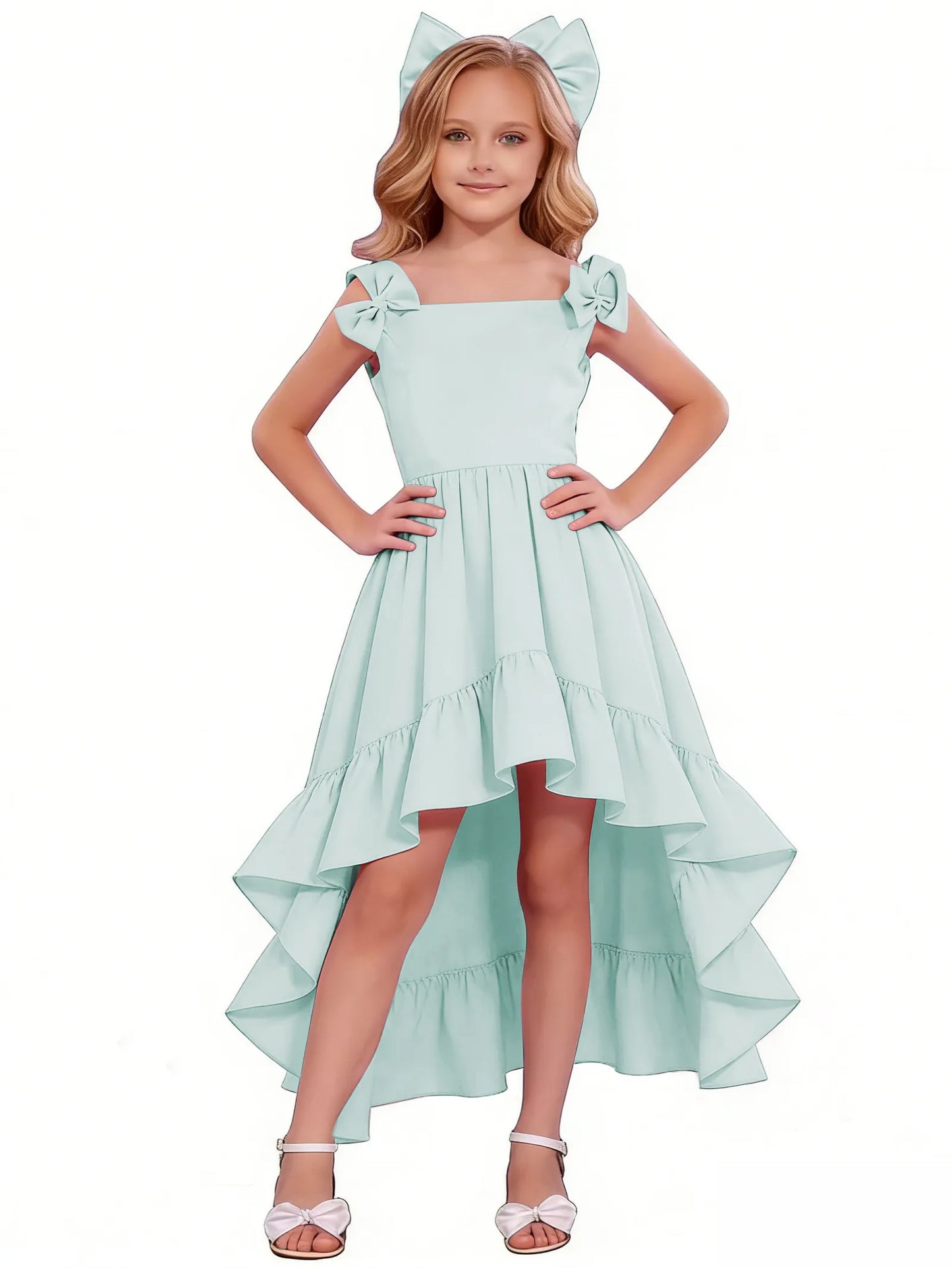 dideyttawl High-Low Junior Bridesmaid Dresses for Girls Chiffon  A-Line Pageant Ball Dress 2636