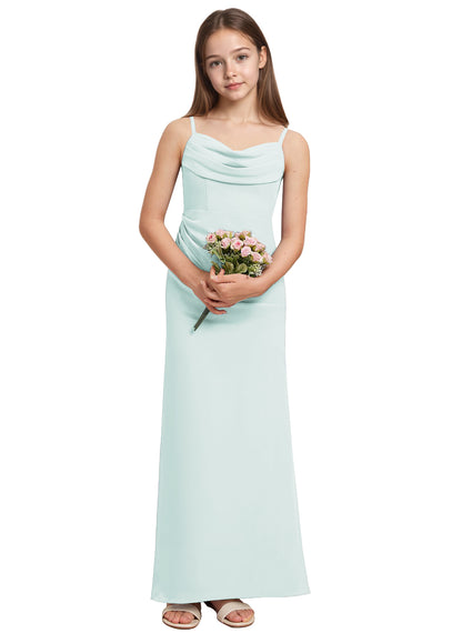 dideyttawl Long Sheathe Junior Bridesmaid Dresses for Girls Chiffon A-Line Ruched Cowl Neck Wedding Flower Girls Dress 2512