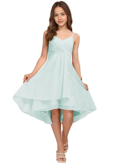 Chiffon Short Junior Bridesmaid Dresses Knee Length Sleeveless Flower Girl Dresses for 4-16 2504