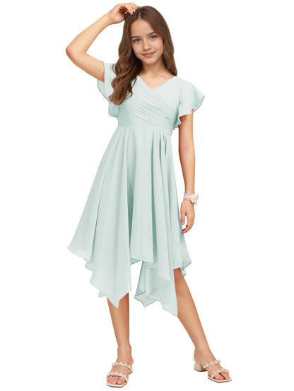 Dideyttawl Dusty Rose Junior Bridesmaid Chiffon Flutter Sleeve A-Line Dress