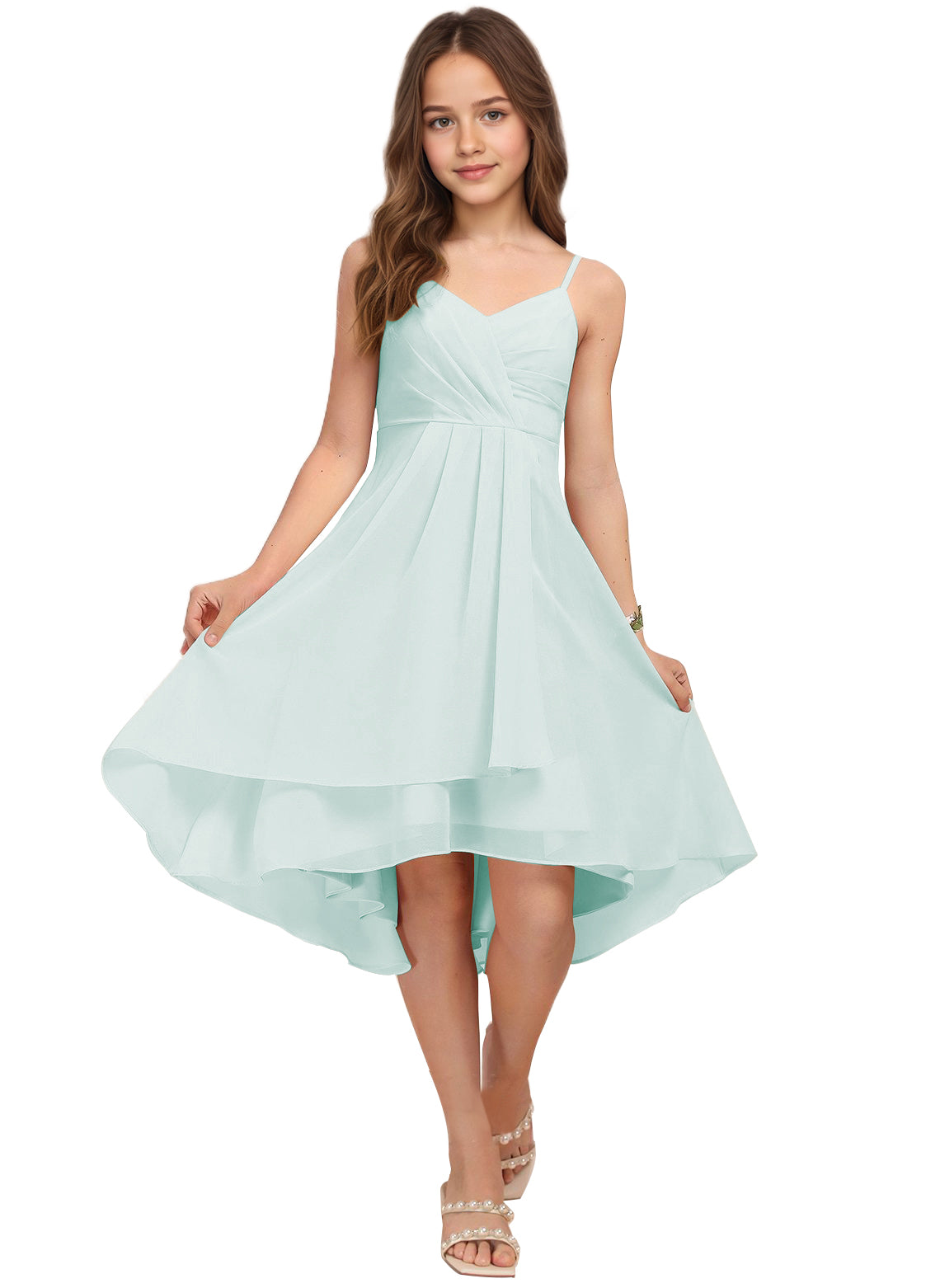 Chiffon Short Junior Bridesmaid Dresses Knee Length Sleeveless Flower Girl Dresses for 4-16 2504