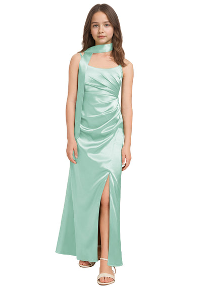 dideyttawl Satin Junior Bridesmaid Dress with Scarf for Girls 4-16 Silk Flower Girl Dress 2527
