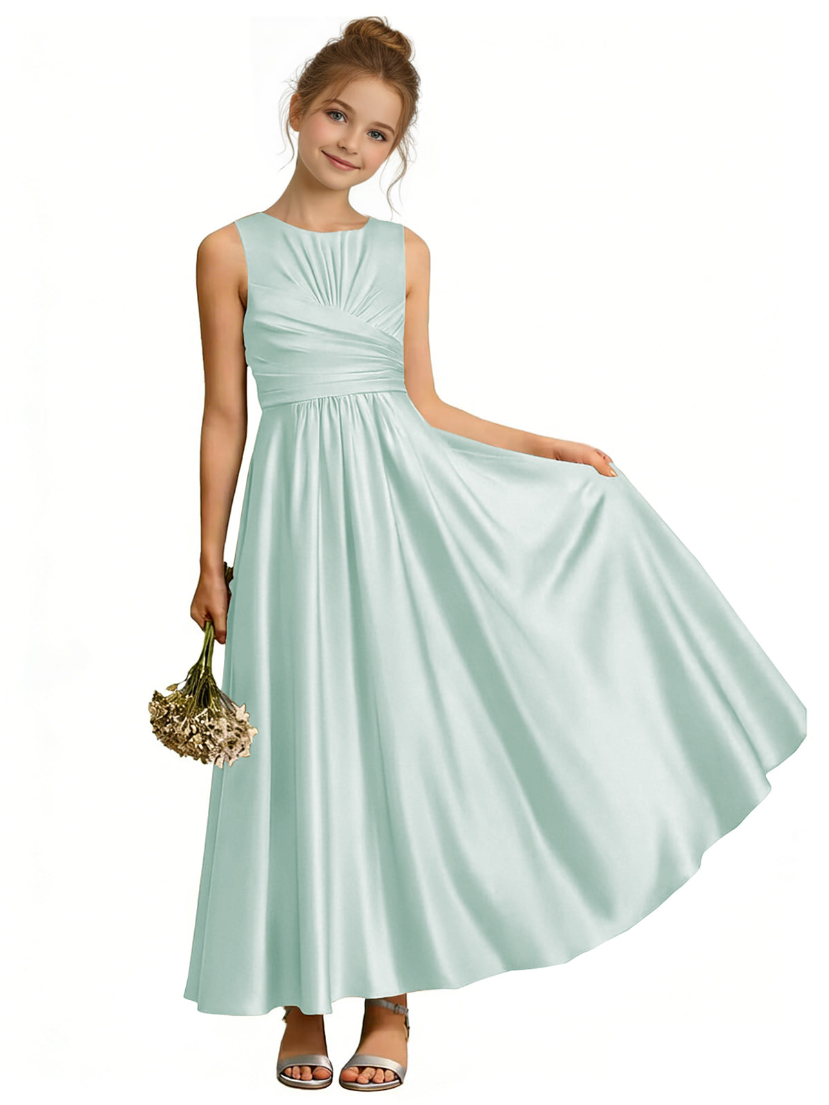 dideyttawl Satin A-Line Junior Bridesmaid Dresses Pleated Girls Special Occasion Gown