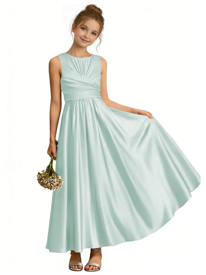 dideyttawl Satin A-Line Junior Bridesmaid Dresses Pleated Girls Special Occasion Gown