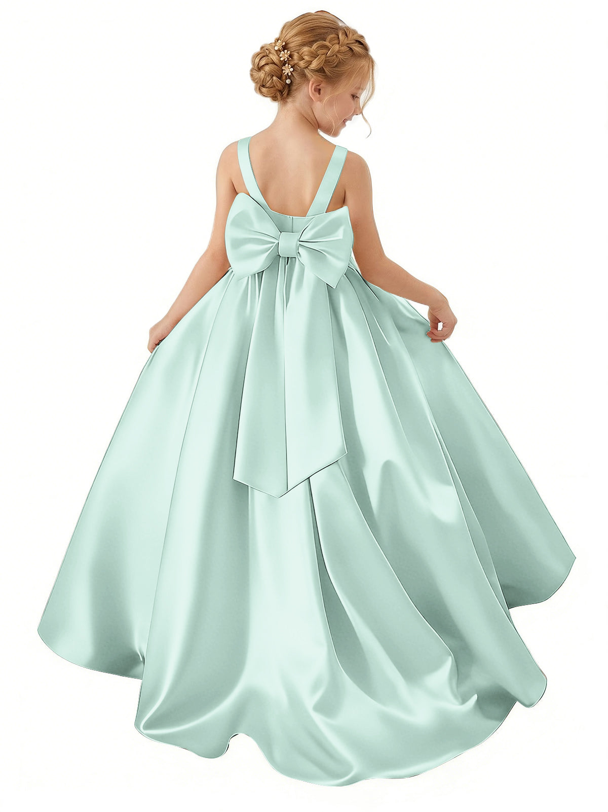 dideyttawl Big Bow Junior Bridesmaid Dresses for Wedding Satin Flower Girls Dress A-Line Princess Pageant Ball Gown Formal Party 2779