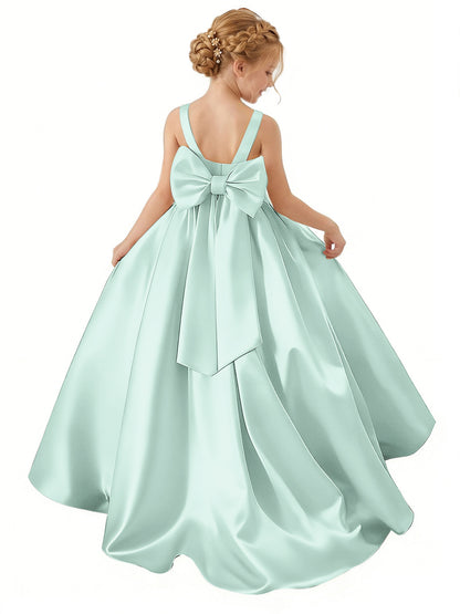 dideyttawl Big Bow Junior Bridesmaid Dresses for Wedding Satin Flower Girls Dress A-Line Princess Pageant Ball Gown Formal Party 2779