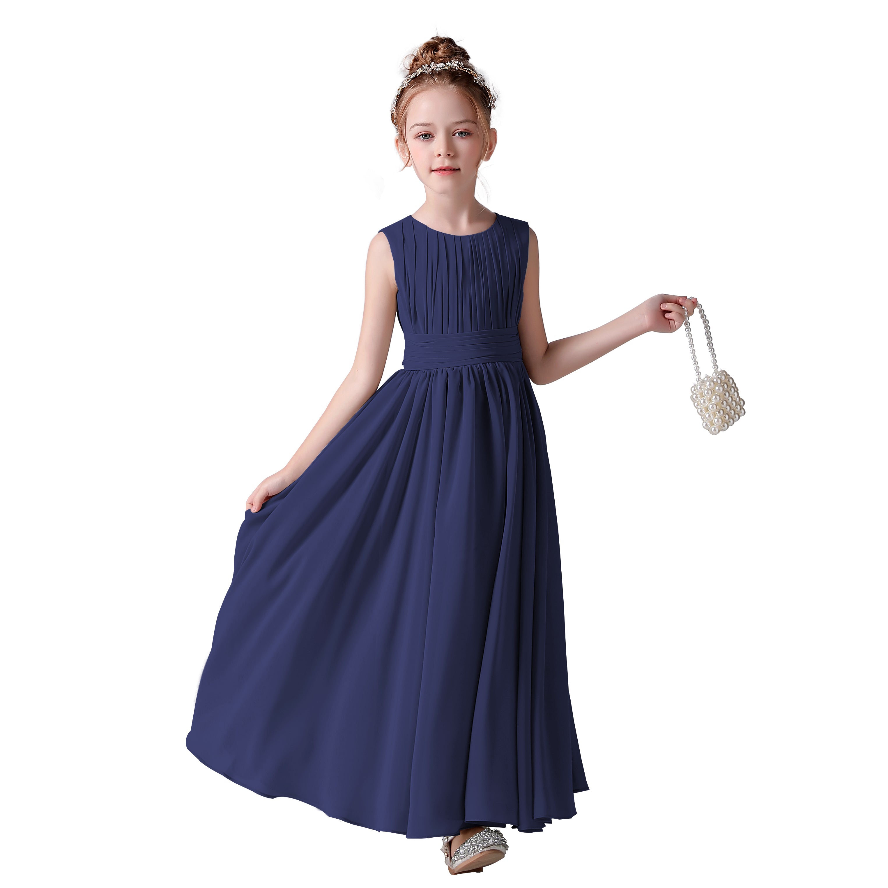 Dideyttawl Pleated Chiffon Flower Girl Dresses Sleeveless Wedding Guest Dress Simple Athenian Style A-Line Dresses for Special Occasion