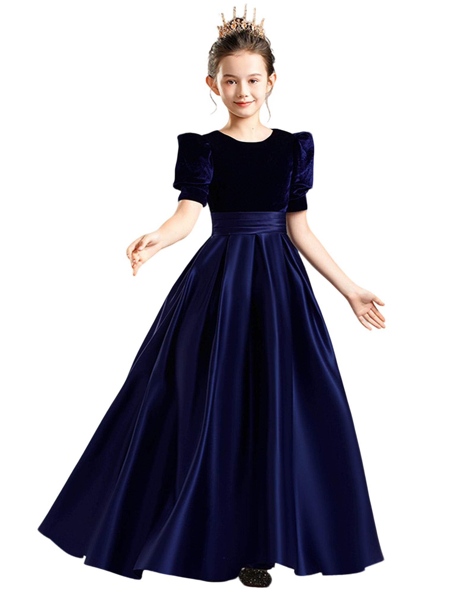 dideyttawl Velvet Girls Formal Dress A-Line Satin Flower Girl Dress 2540