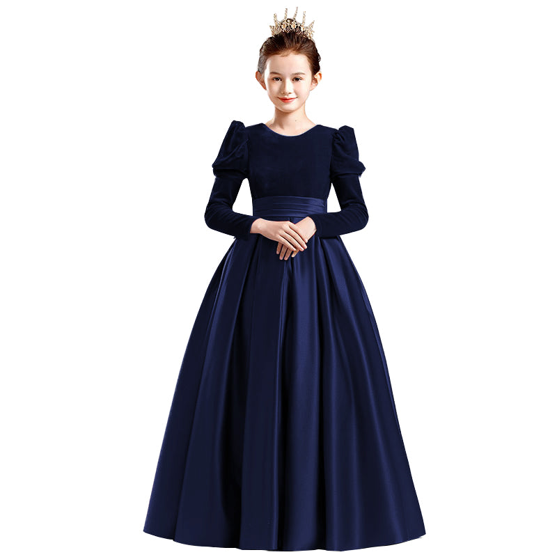 dideyttawl Velvet Junior Bridesmaid Dresses Long Sleeves Satin Flower Girl Dress 2541