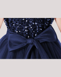 Navy Detail Tulle Flower Girls Dress