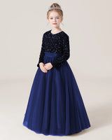 Navy Blue Tulle A-line Girls Formal Dress Front View