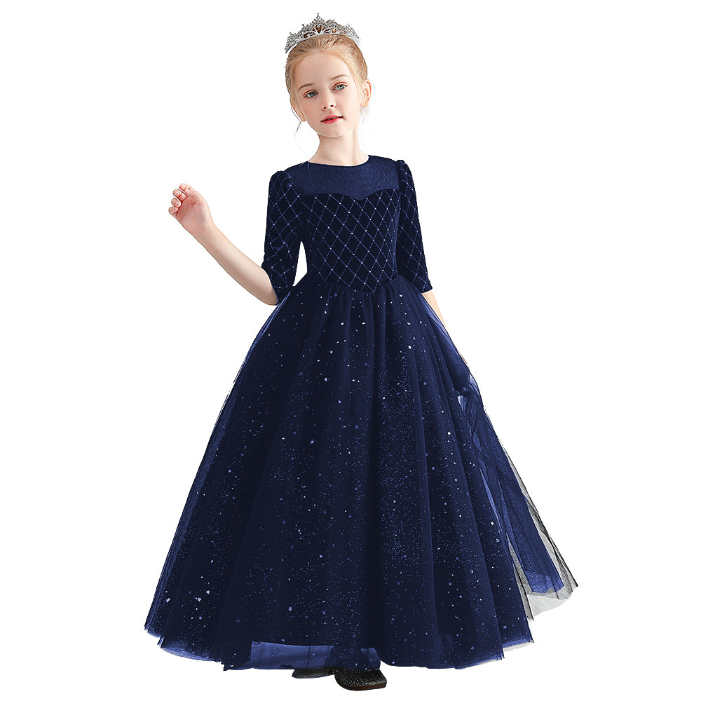 Dideyttawl Velvet Dress For Girls Fancy Shining Stars Dresses Holiday Party Dresses Tulle Floor Length
