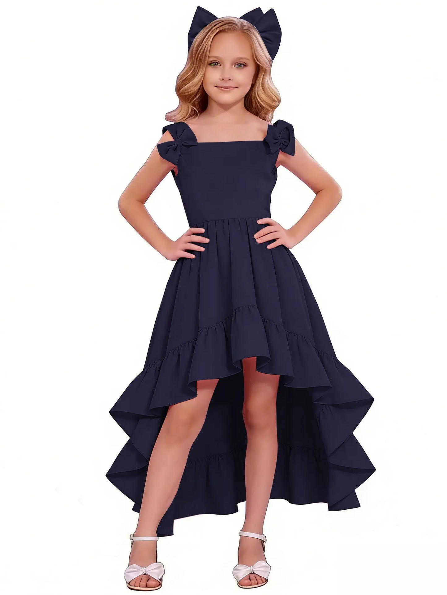 dideyttawl High-Low Junior Bridesmaid Dresses for Girls Chiffon  A-Line Pageant Ball Dress 2636