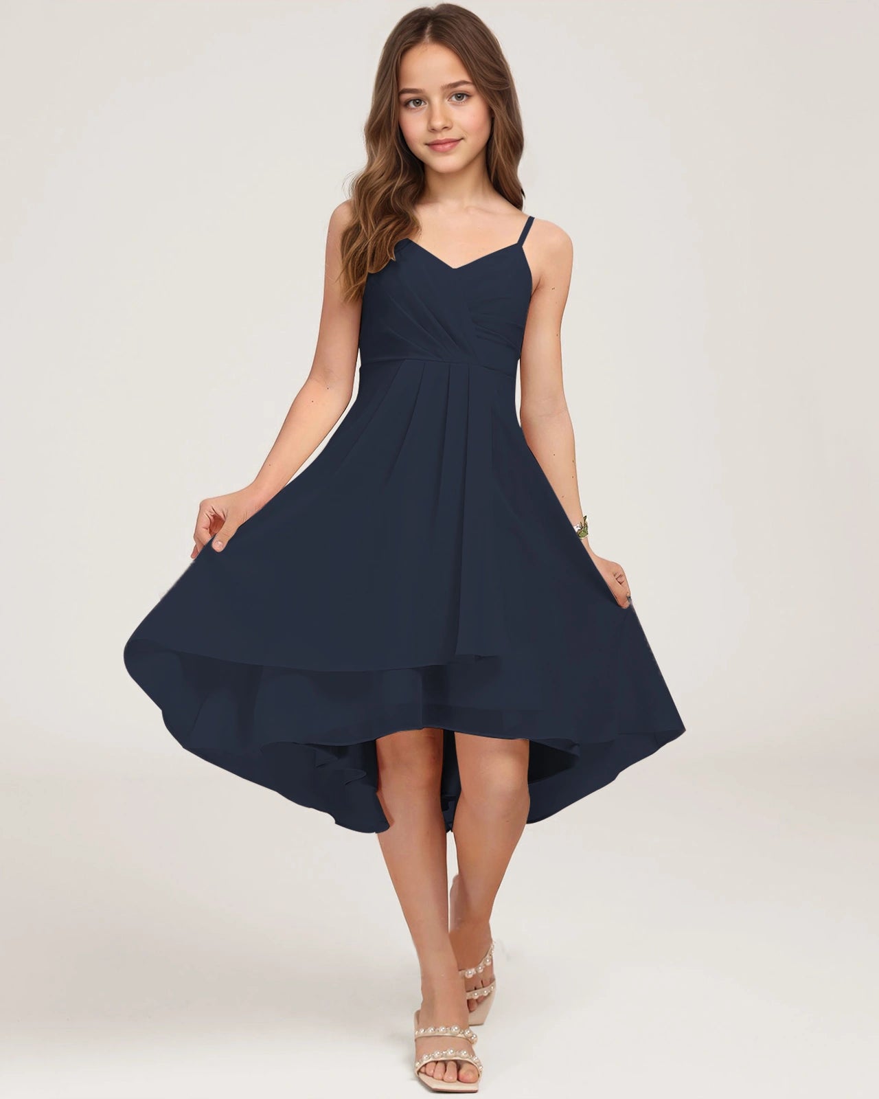 Chiffon Junior Bridesmaid Dresses Knee Length Girls Formal Gown