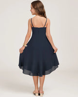Navy Blue Chiffon A-line Junior Bridesmaid Dress Back View