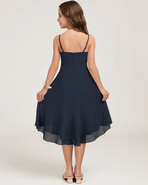 Back Navy Blue Chiffon Junior Bridesmaid Dress
