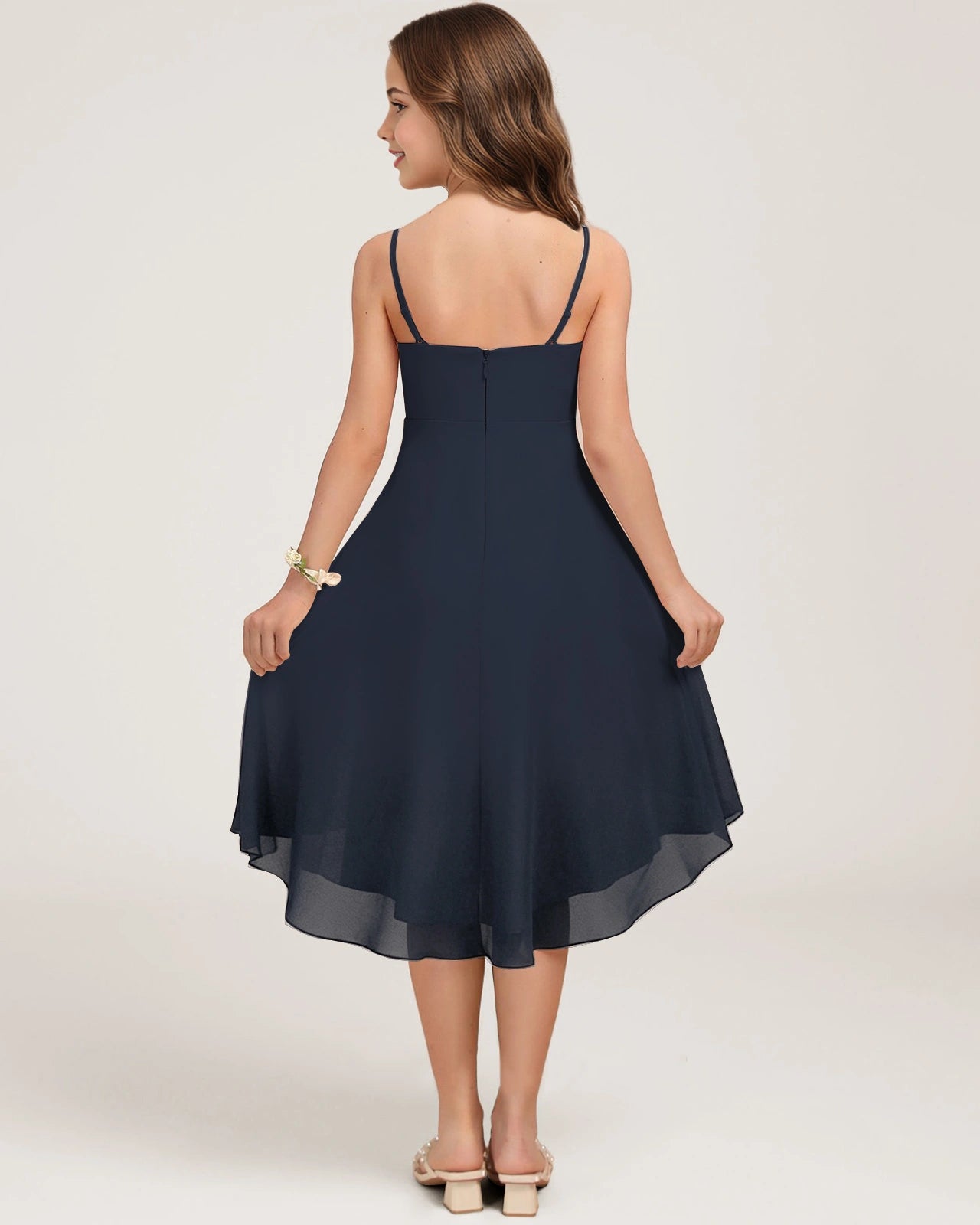 Back Navy Blue Chiffon Junior Bridesmaid Dress