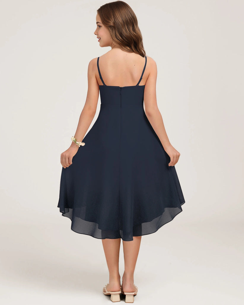 Navy Blue Chiffon A-line Junior Bridesmaid Dress Back View